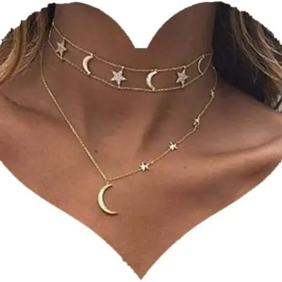 Bohemia Gold Moon and Stars Necklace for Women Fashion Gold Choker Necklace Deli - Picture 1 of 5
